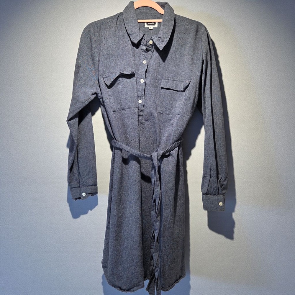 Mud Pie Chambray Shirt Blue Belted Long Sleeve Casual Boho Cottagecore Large